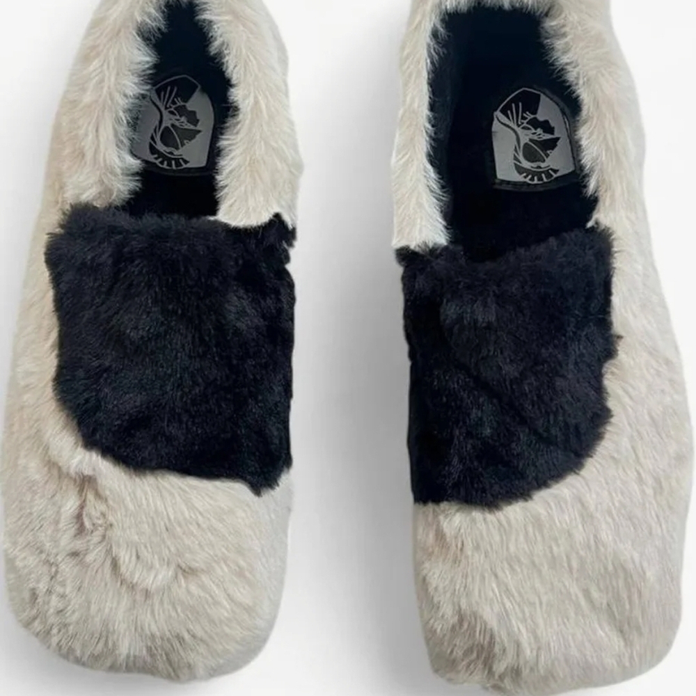 NWT $39 Viv Enne Hu NY Women's Fuax Fur Slippers - Black and Cream Size EU 36